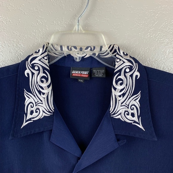 Silver Point Navy With Intricate Embroidery Haiiwan Shirt Size XXL - Picture 5 of 9